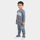 Boys Blue Crew Neck Graphic Print Baba Suit, Mid Blue, small