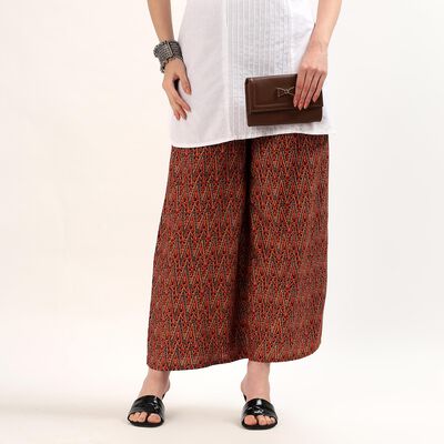 Women's Rust Flared Printed Elastic Waist Palazzos