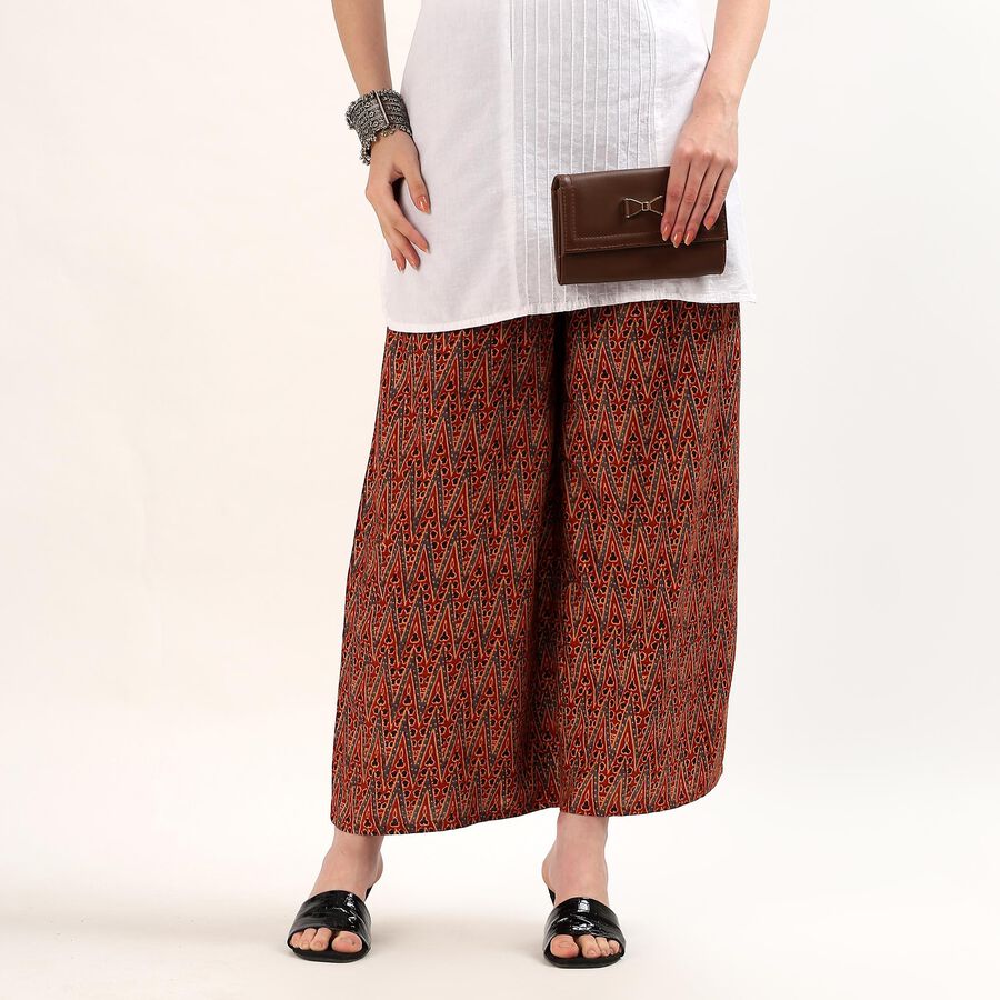 Women's Rust Flared Printed Elastic Waist Palazzos, रस्ट, large