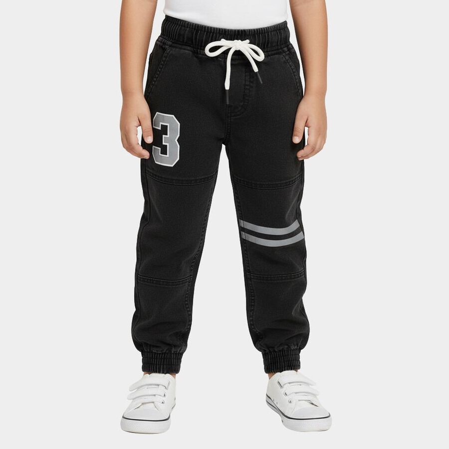 Boys' Dusty Charcoal Black Regular Fit Jogger Jeans, काला, large image number null