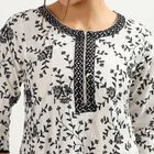 Women's White Round Neck Embroidered Kurta, ऑफ व्हाइट, small image number null
