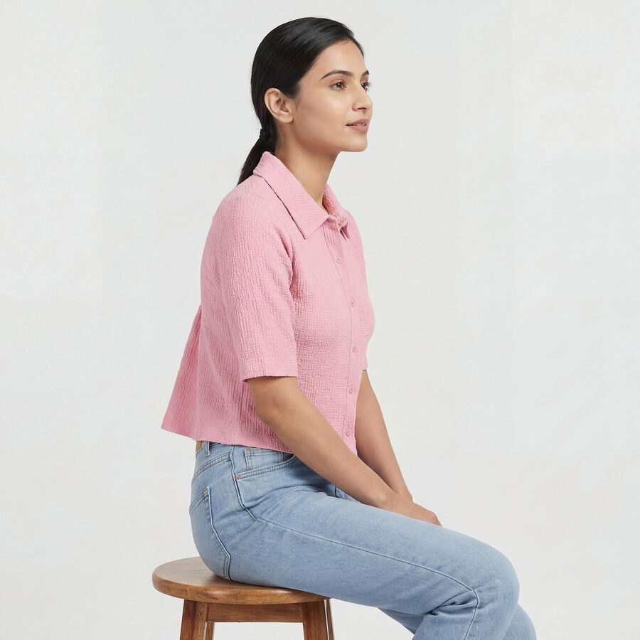 Women's Pink Classic Collar Classic Shirt, Pink, large