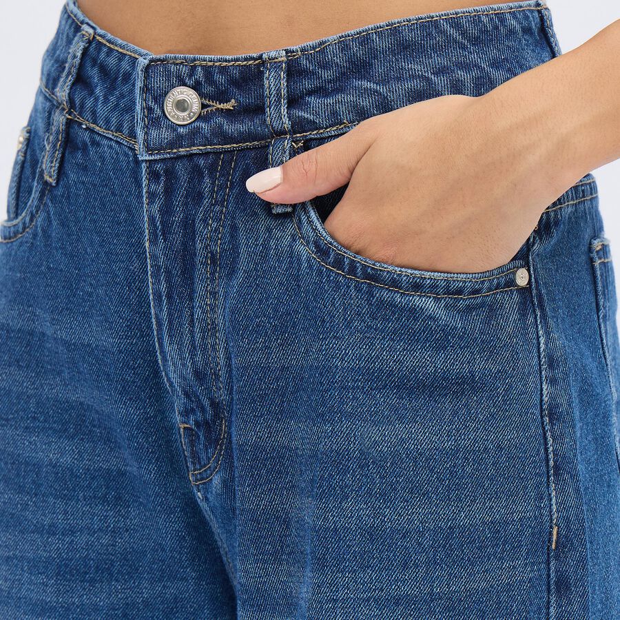 Women's Stonewashed Blue Wide Leg High-Rise Jeans, Mid Blue, large image number null