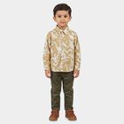 Boys Beige Cotton Printed Regular Fit Shirt, Beige, small