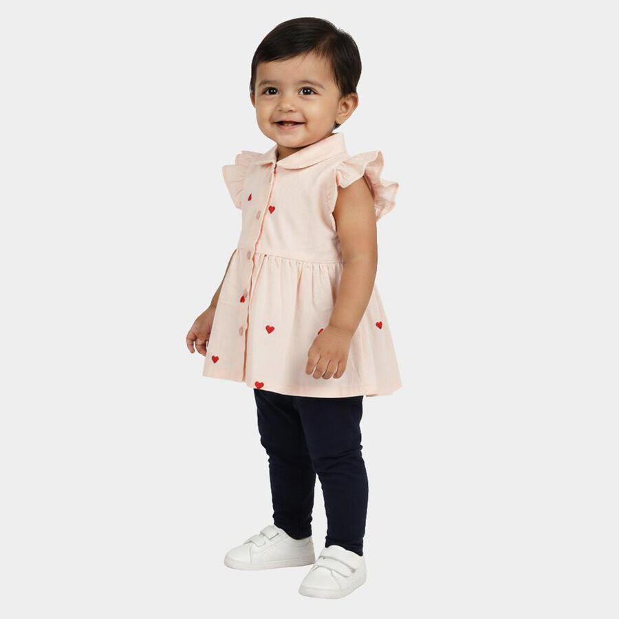 Infants' Light Pink Cotton Collar Neck Tunic Set Capri Set, हल्का गुलाबी, large