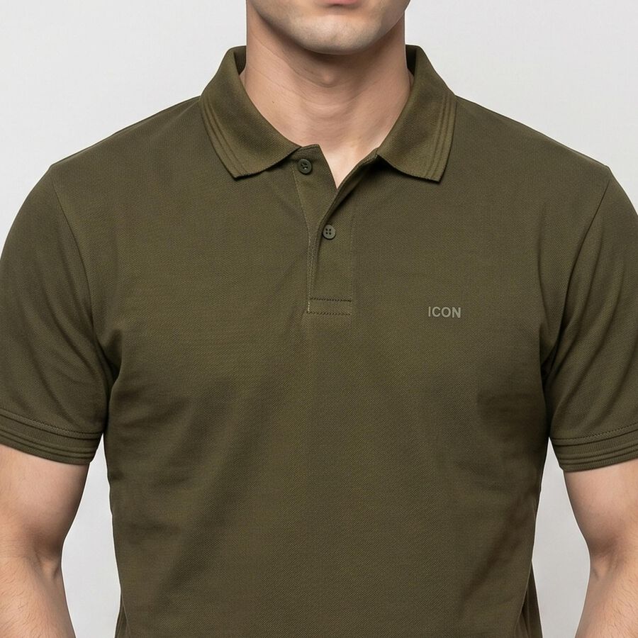 Men's Olive Green Polo Neck Polo T-Shirt, ओलिव, large