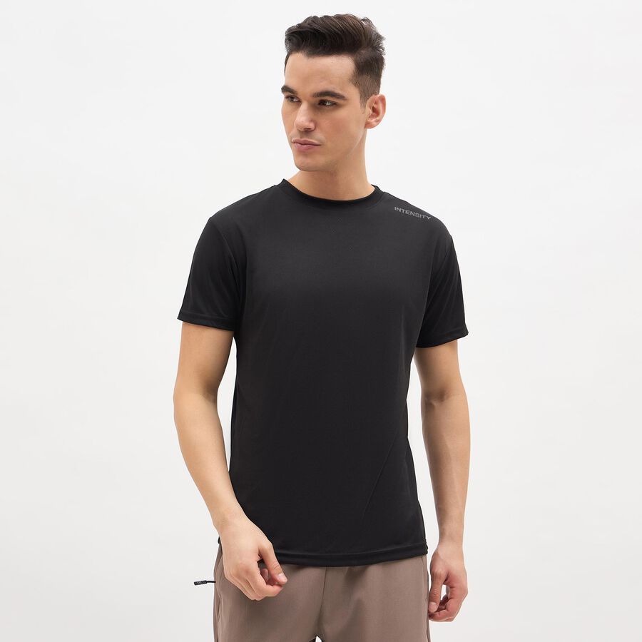 Men's Jet Black Crew Neck Athleisure T-Shirt, Black, large