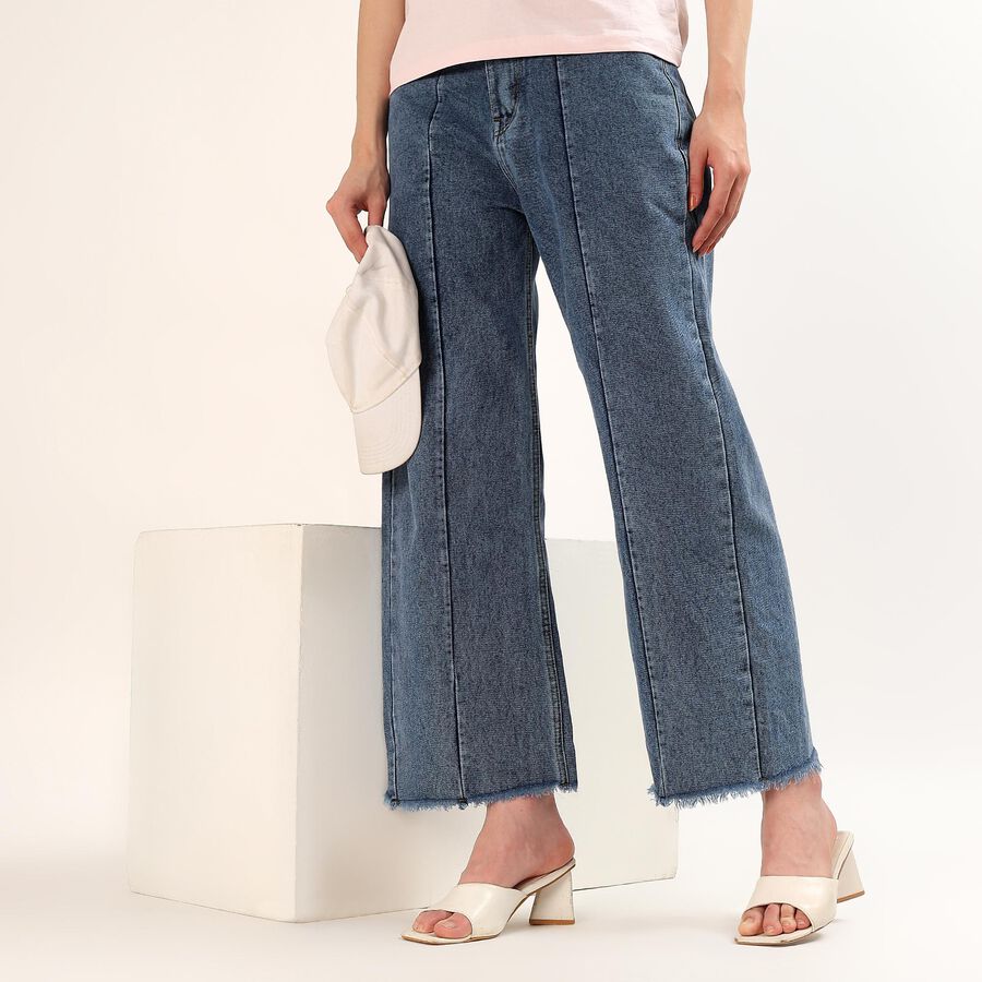 Women's Blue High-Rise Slim Fit Washed Jeans, Mid Blue, large