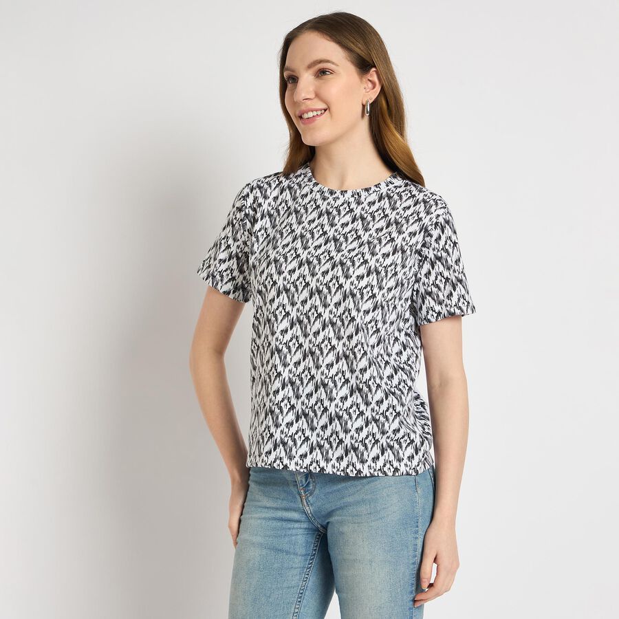 Ladies' Round Neck T-Shirt , Black, large
