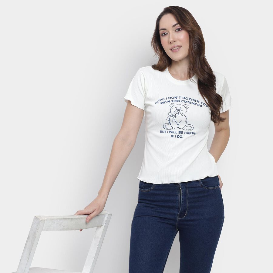 Ladies' Round Neck T-Shirt, Off White, large