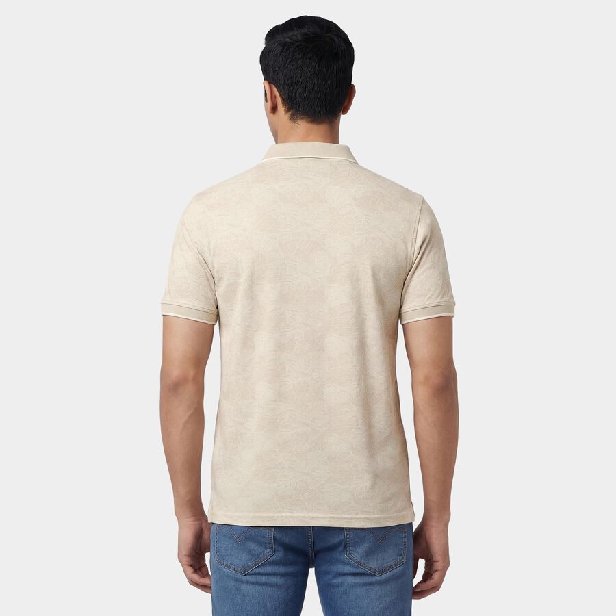 Men's Beige Cotton Polo Neck Solid Polo T-Shirt, गहरा पीला, large