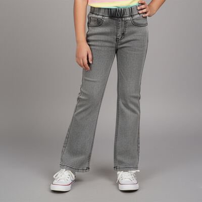 Girls' Muted Charcoal Grey Flared Fit Elastic Waist Jeans