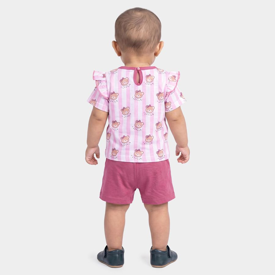 Infants Pink Cotton Round Neck Short Set Upper and Bottom Set, Light Pink, large