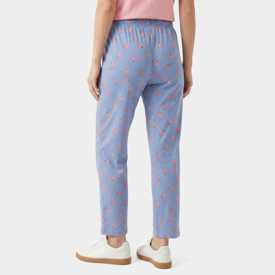 Women's Light Blue Straight Fit Strawberry Printed Drawstring Pyjama, Light Blue, large
