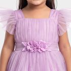 Girls' Lilac Fit and Flare Embellished Tulle Party Wear Frock, Lilac, small