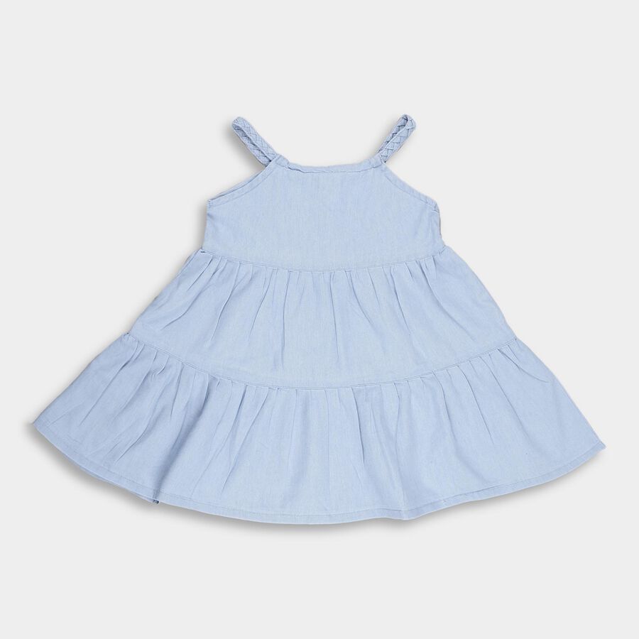 Girls' Light Powder Blue Braided Strap Tiered Frock, हल्का नीला, large image number null