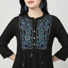 Women's Black Band Collar Embroidered Kurta, Black, small