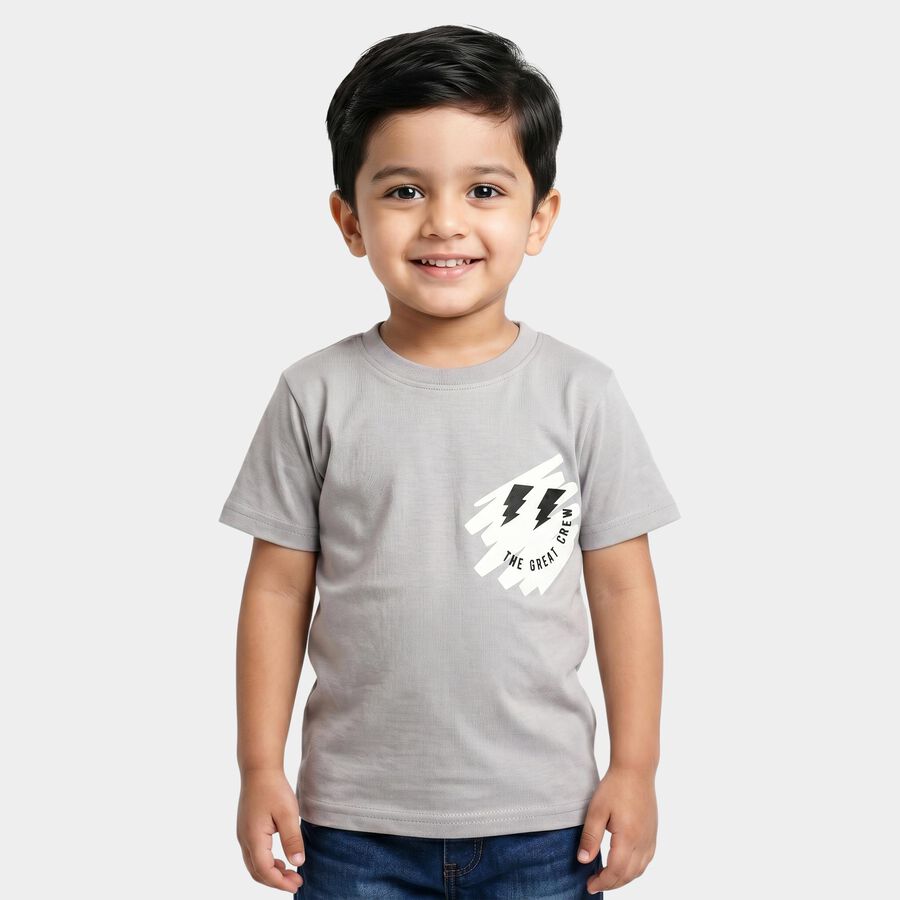 Boys Grey Crew Neck Regular Boys T-Shirt, हल्का ग्रे, large