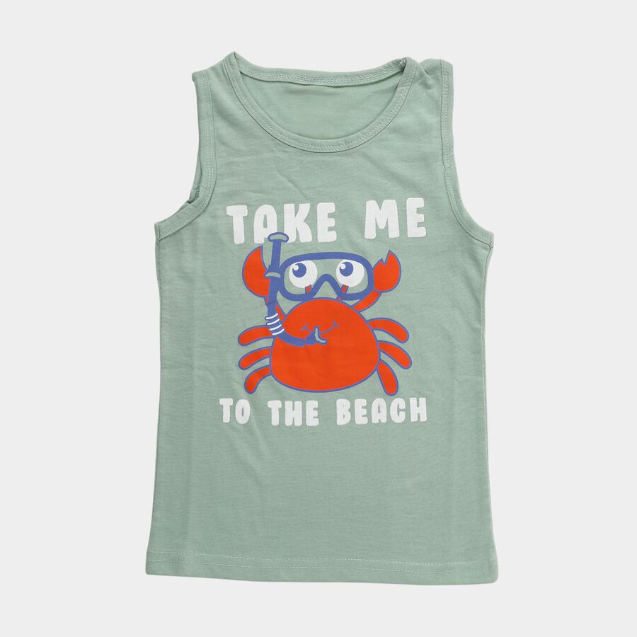 Boys' Light Mint Green Round Neck Sleeveless Graphic T-Shirt, Light Green, large