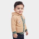 Infants Beige Hoodie Neck Knitted Design Pullover, गहरा पीला, small