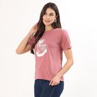 Women's Bright Purple Round Neck Casual T-Shirt, Purple, small