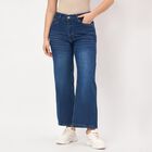 Women's Blue Wide Leg High Rise Jeans, Mid Blue, small