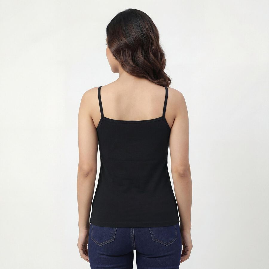 Women's Black Cotton Blend Scoop Neck Slip, काला, large