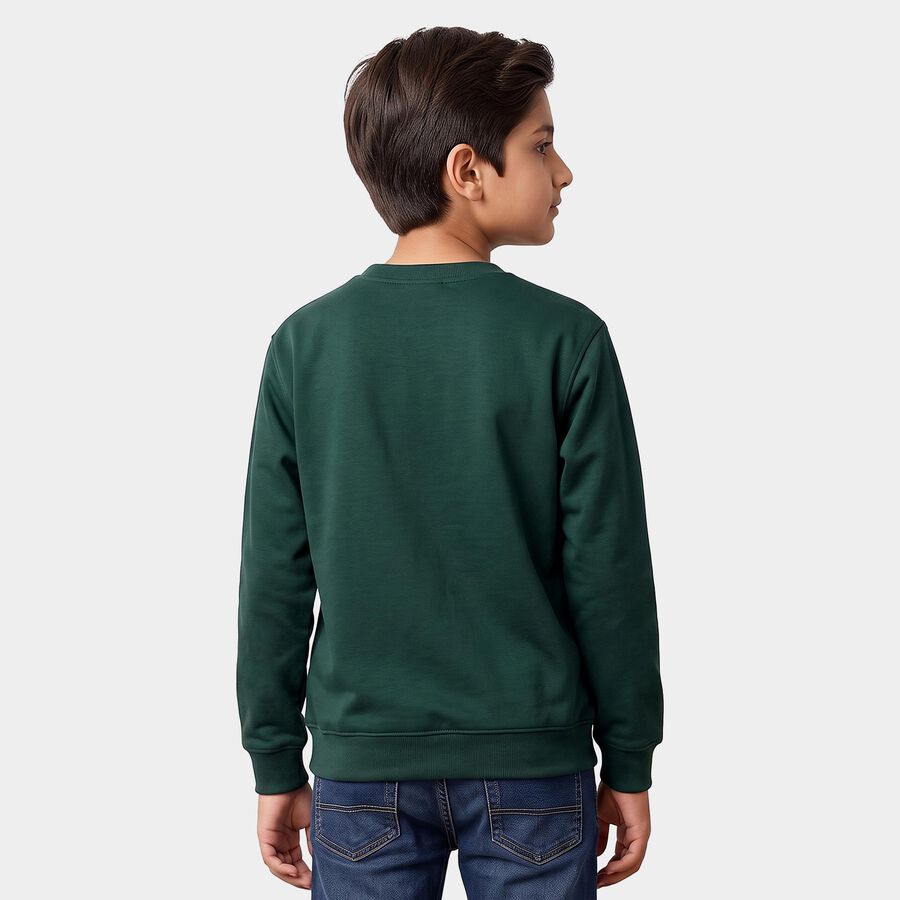 Boys' Green Crew Neck Graphic Print Sweatshirt, Dark Green, large