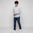 Men's Light Blue 100% Cotton Checked Casual Shirt, Light Blue, small