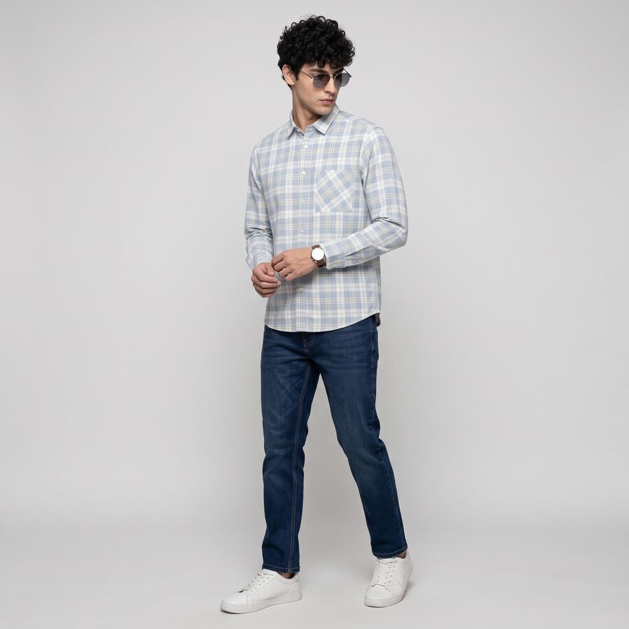 Men's Light Blue 100% Cotton Checked Casual Shirt, Light Blue, large