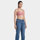 Women's Pink Cotton Blend V-Neck Non-Padded Wireless Bra, Light Pink, small