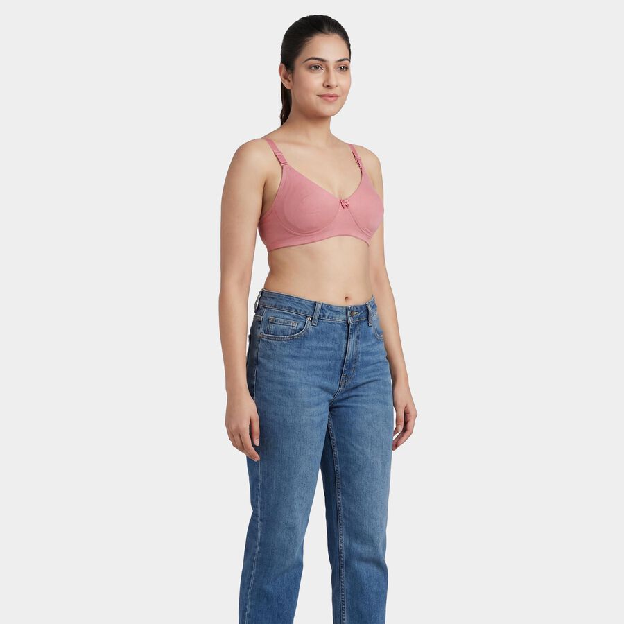 Women's Pink Cotton Blend V-Neck Non-Padded Wireless Bra, Light Pink, large