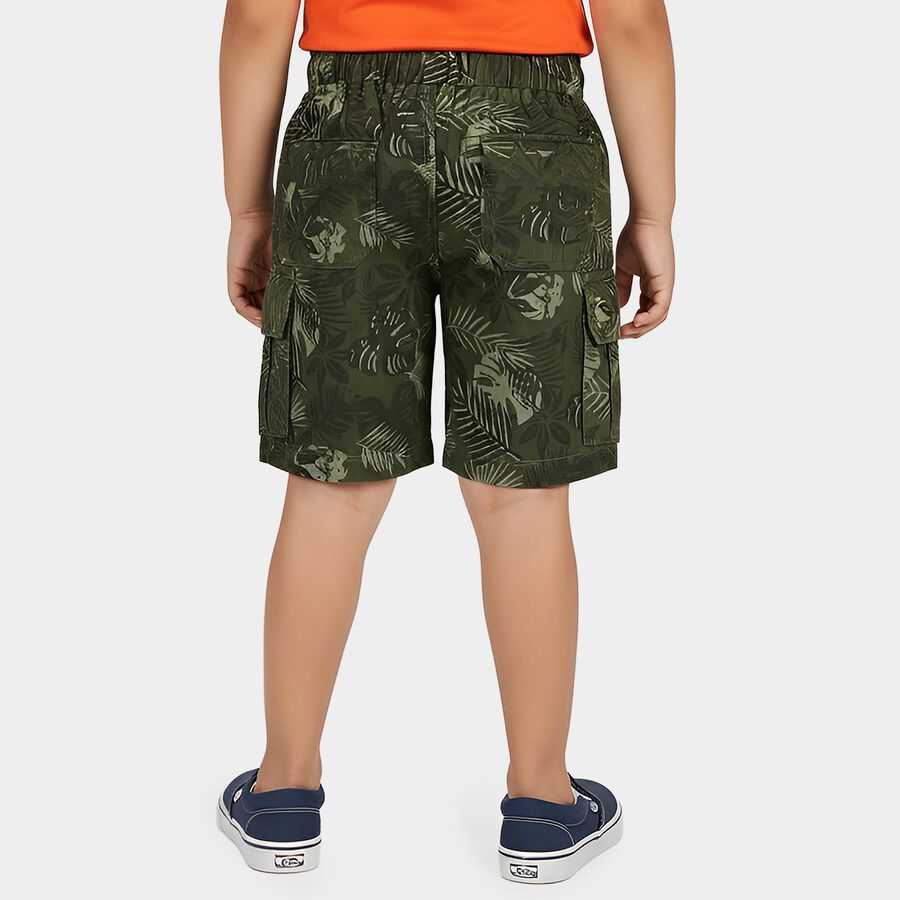 Boys' Olive Green Regular Fit Cargo Printed Bermuda Shorts, ओलिव, large