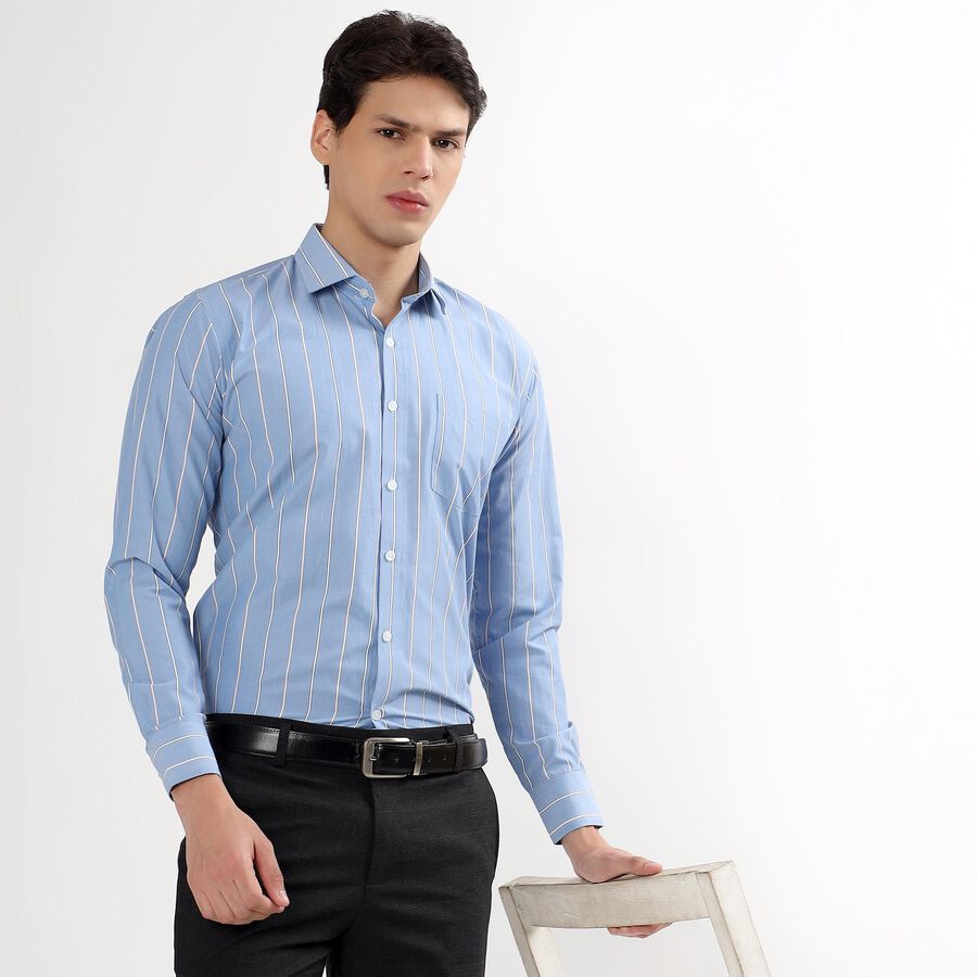 Men's Light Sky Blue Cut Away Collar Slim Fit Formal Shirt, Mid Blue, large image number null