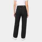 Women's Black Straight Fit Washed Jeans, Black, small