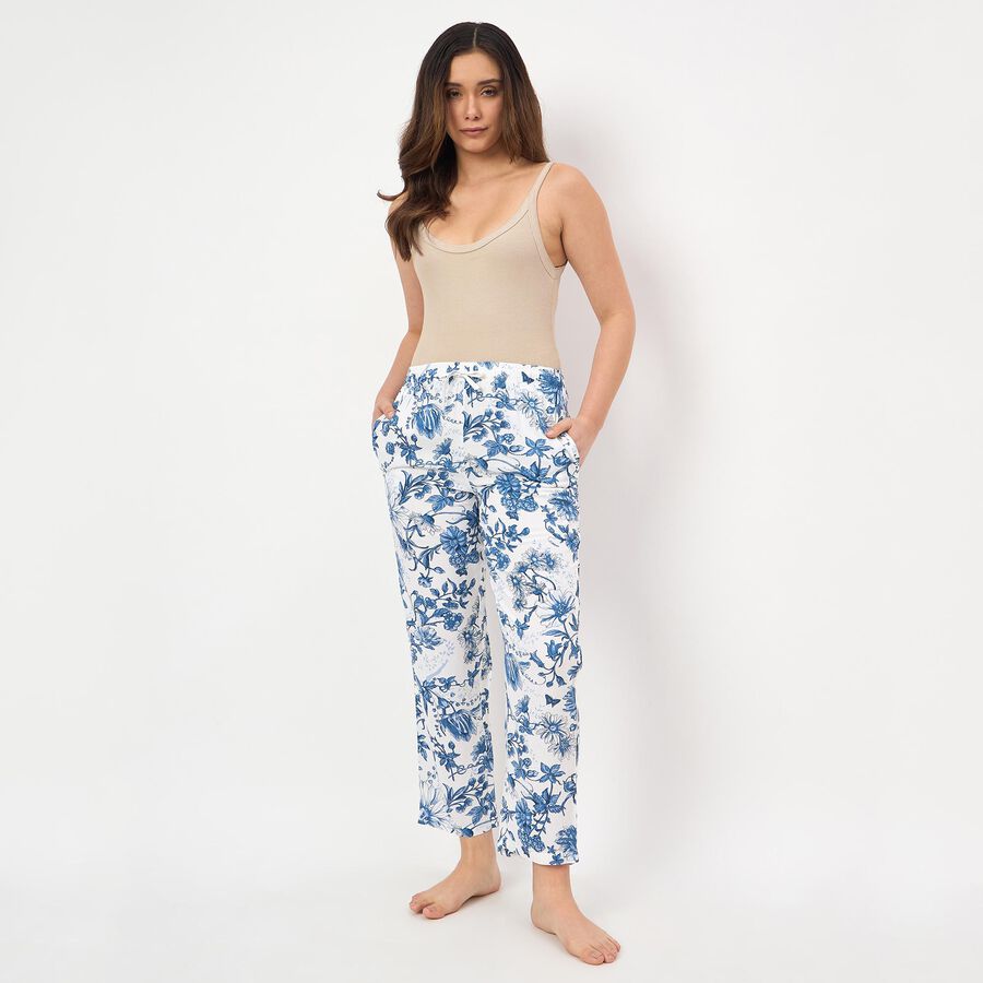 Women's White Relaxed Fit Floral Printed Pyjama, सफ़ेद, large