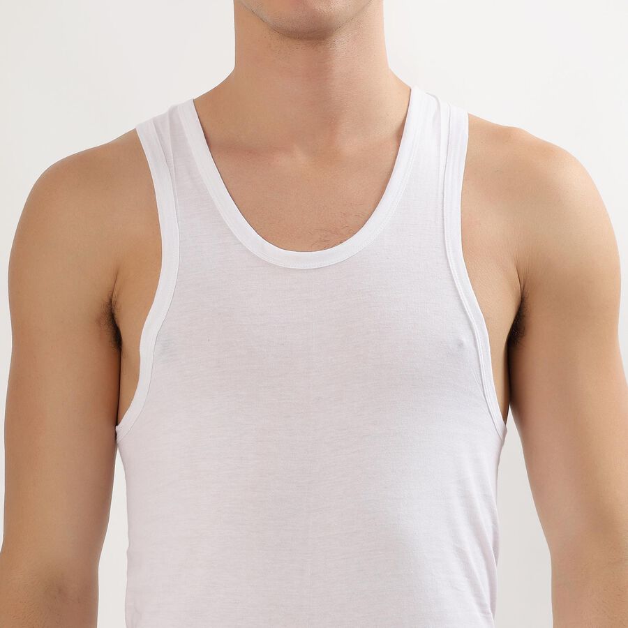 Men's Bright White Cotton Deep Neck Athleisure Vest, White, large image number null