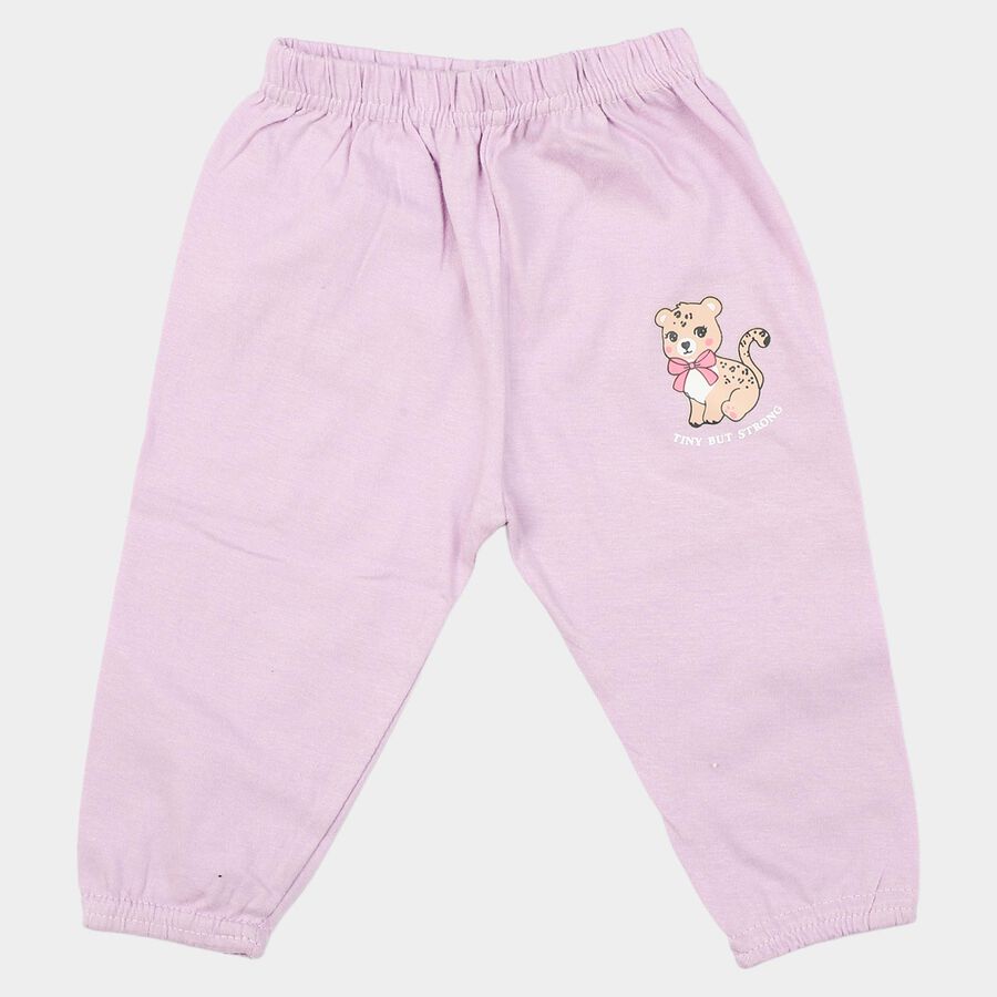 Infants' Lavender Jogger Fit Cartoon Printed Cotton Pyjama, लाइलेक, large