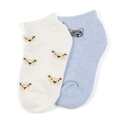 Boys' Soft Ivory White and Light Sky Blue Regular Fit Printed Pack of 2 Socks