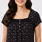 Women Navy Blue Square Neck A-Line Nighty, Navy Blue, small