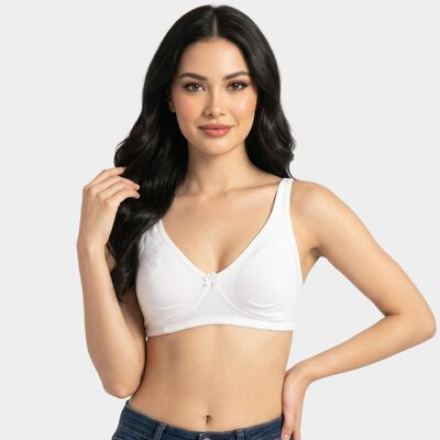 Women's White Cotton Blend V-Neck Bralette Bra