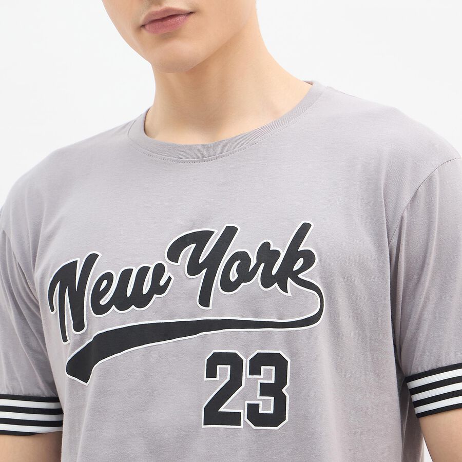 Men's Light Grey Cotton Round Neck Casual T-Shirt, Light Grey, large