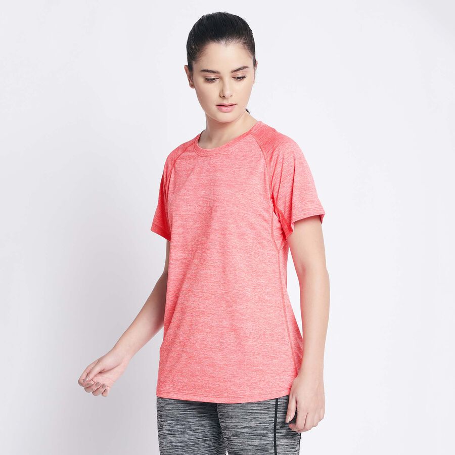Cut & Sew Round Neck T-Shirt, Pink, large image number null