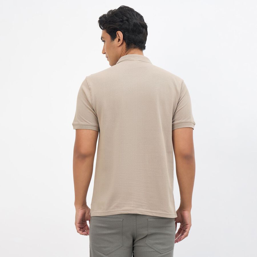 Men's Beige Cotton Polo Neck Classic T-Shirt, गहरा पीला, large