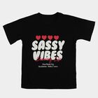 Girls Black Round Neck Casual T-Shirt, काला, small