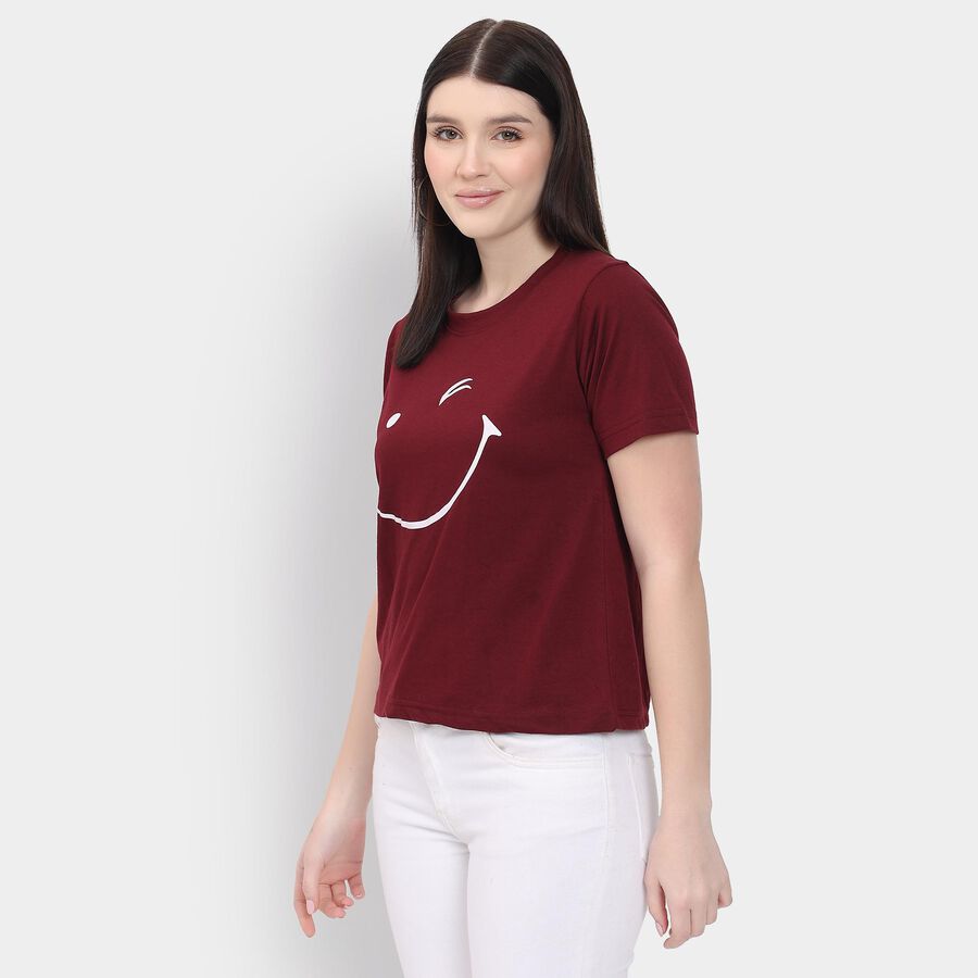 Ladies' Round Neck T-Shirt , वाइन, large