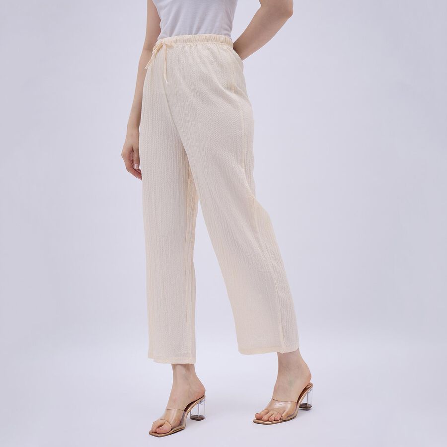 Women's Soft Beige Relaxed Fit Textured Harem Pants, ऑफ व्हाइट, large image number null
