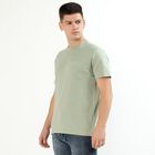 Men's Light Sage Green Cotton Round Neck Casual T-Shirt, Light Green, small