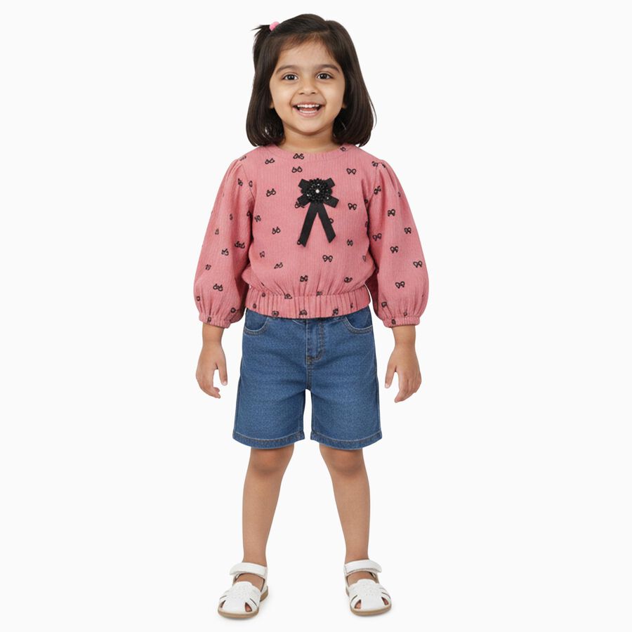 Girls Pink Round Neck Casual T-Shirt, गुलाबी, large