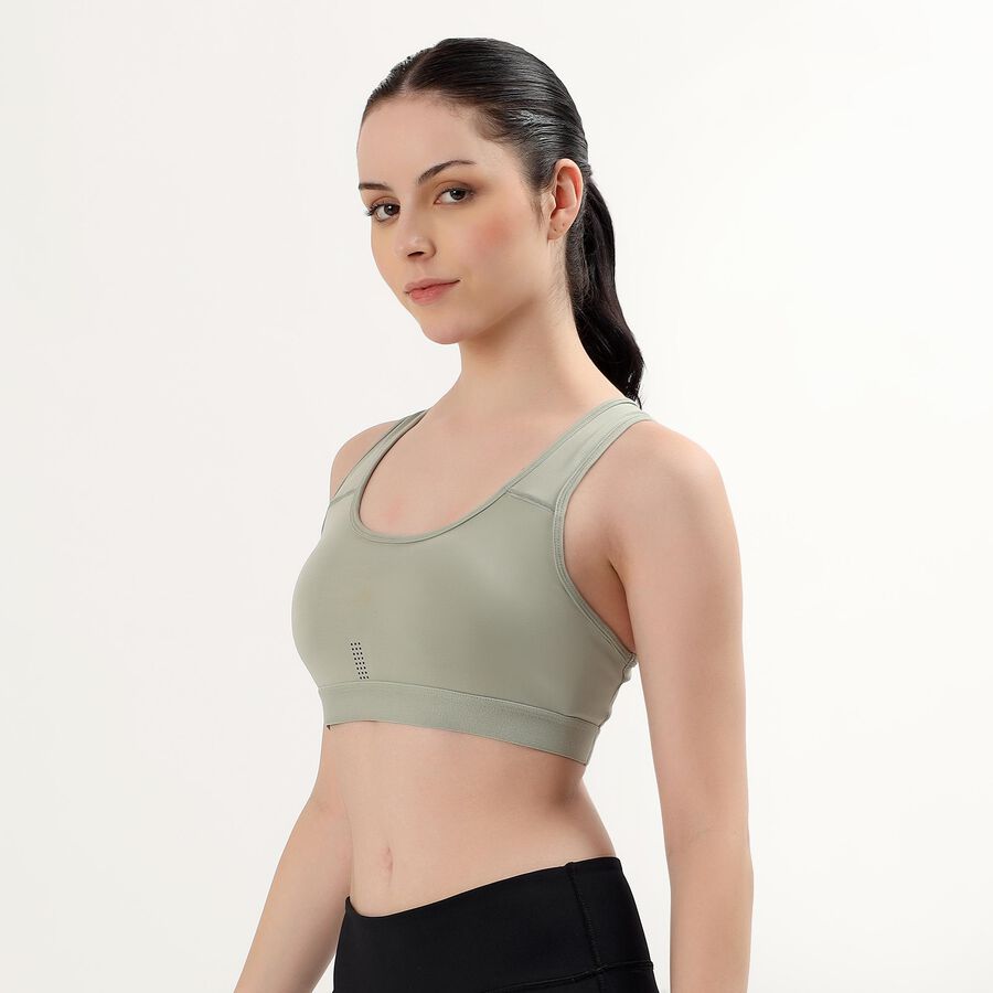 Women's Muted Sage Green Scoop Neck Athleisure Sports Bra, Light Green, large image number null